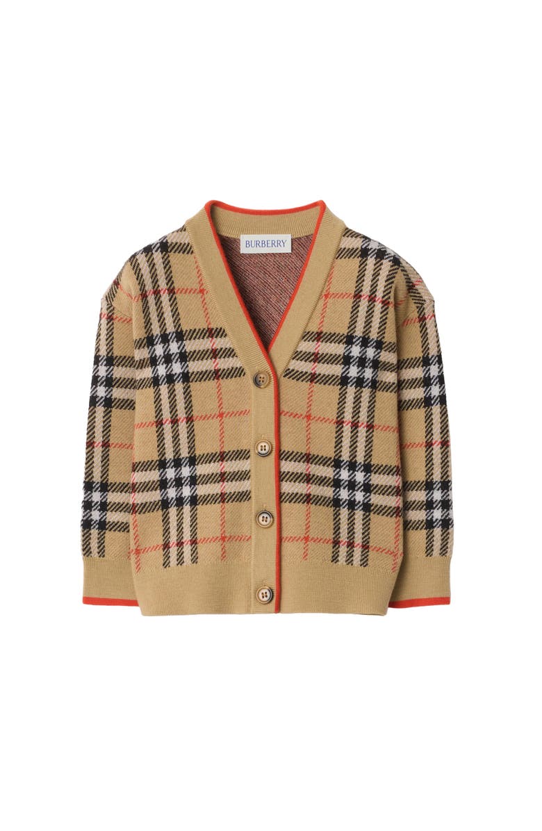 Burberry Check Wool Cardigan, Main, color, Sand Beige