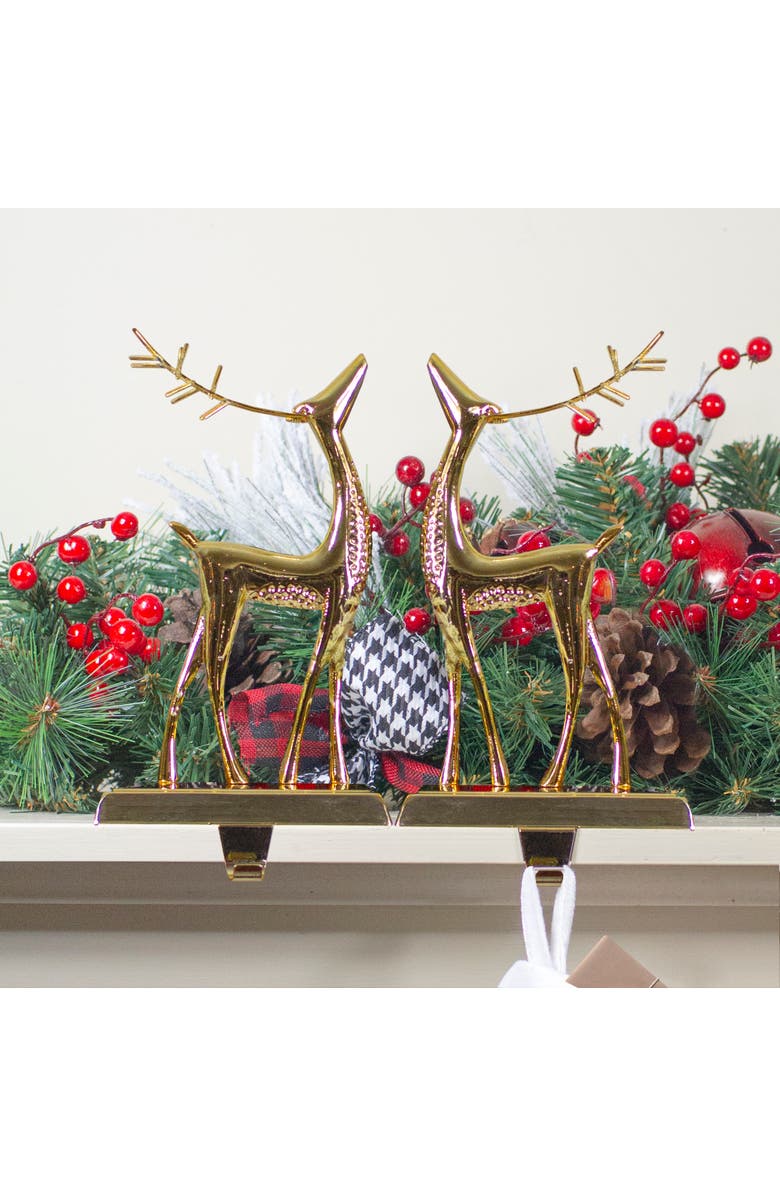 Northlight Set of 2 Gold Standing Reindeer Christmas Stocking Holders 9.75", Alternate, color, 