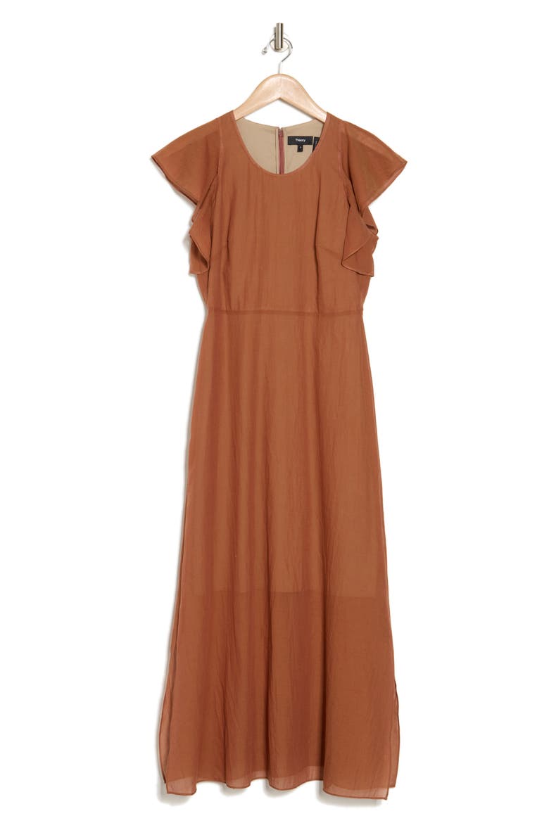 Ruffle Sleeve Midi Dress, Alternate, color, TERRACOTT