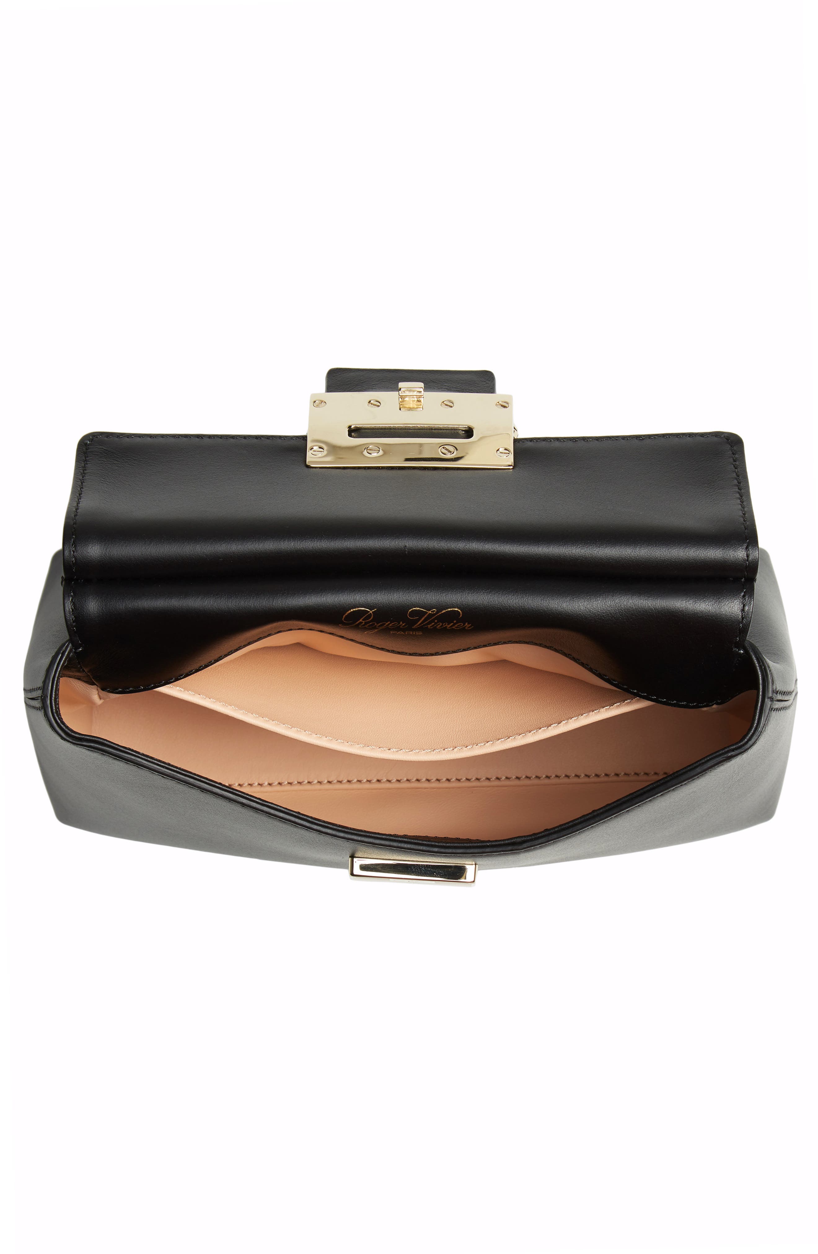 Roger Vivier Strass Flower Buckle Calfskin Top Handle Satchel, Alternate, color, 