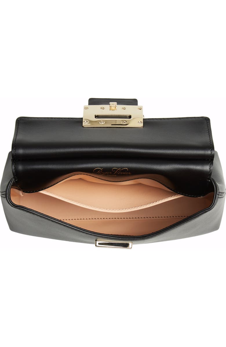 Roger Vivier Strass Flower Buckle Calfskin Top Handle Satchel, Alternate, color,