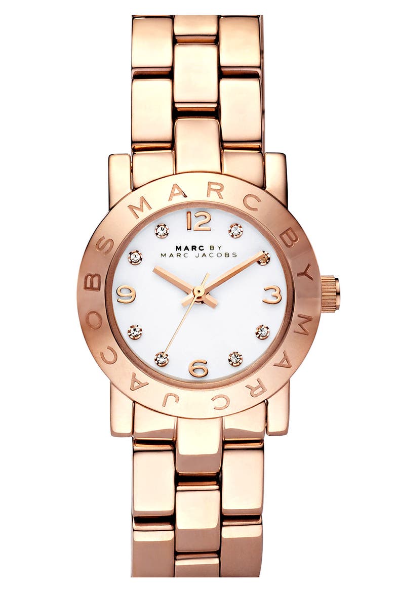 'Small Amy' Crystal Bracelet Watch, 26mm, Main, color, ROSE GOLD
