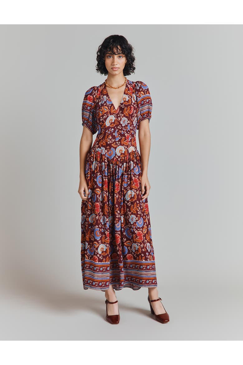 Christy Crepe Midi Tea Dress, Main, color, Burgundy Floral