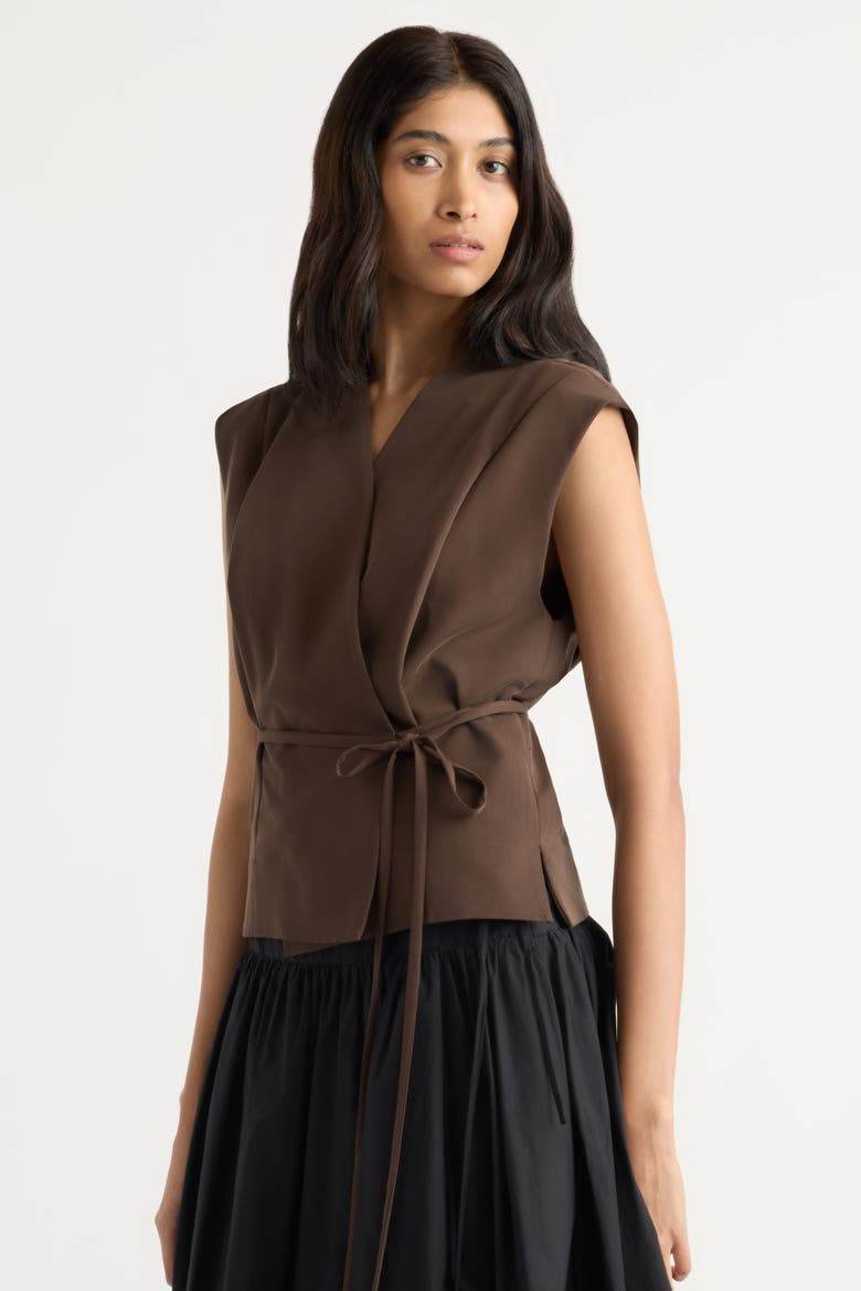 Leandra Tie-Wrap Vest, Alternate, color, Dark Chocolate