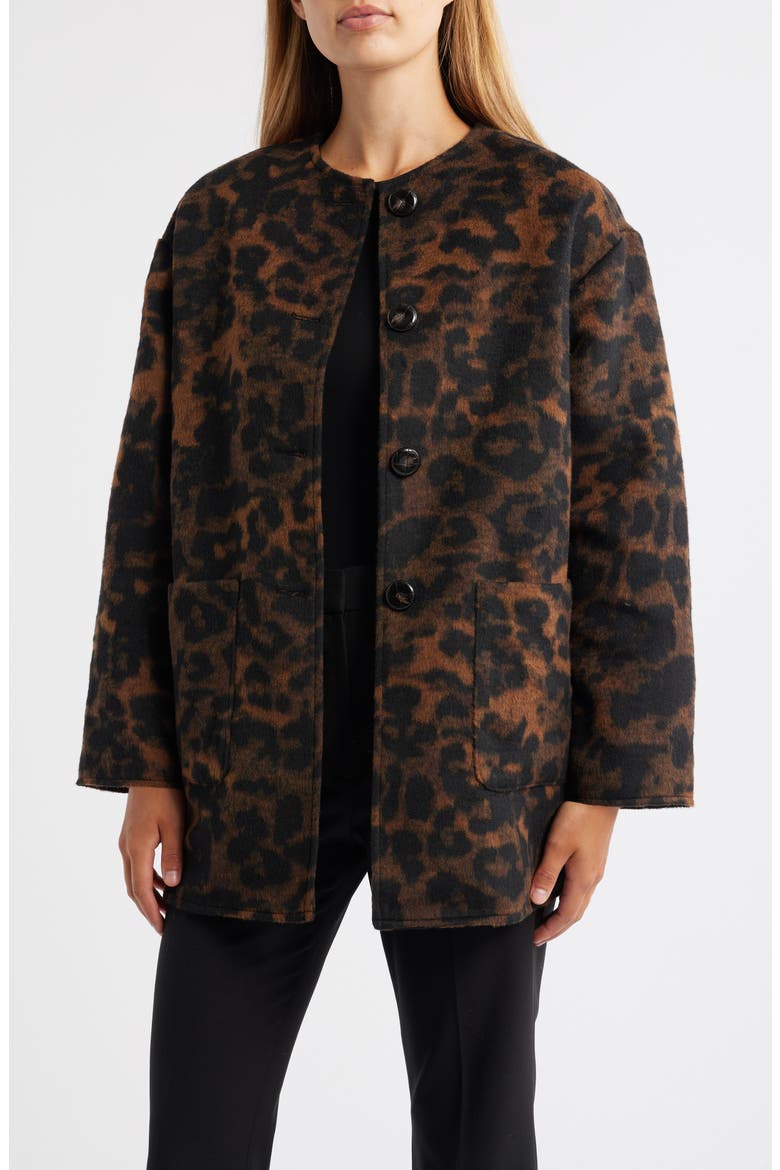 Leopard Print Topper Coat, Main, color, ANNE BLACK/ BROWN MULTI