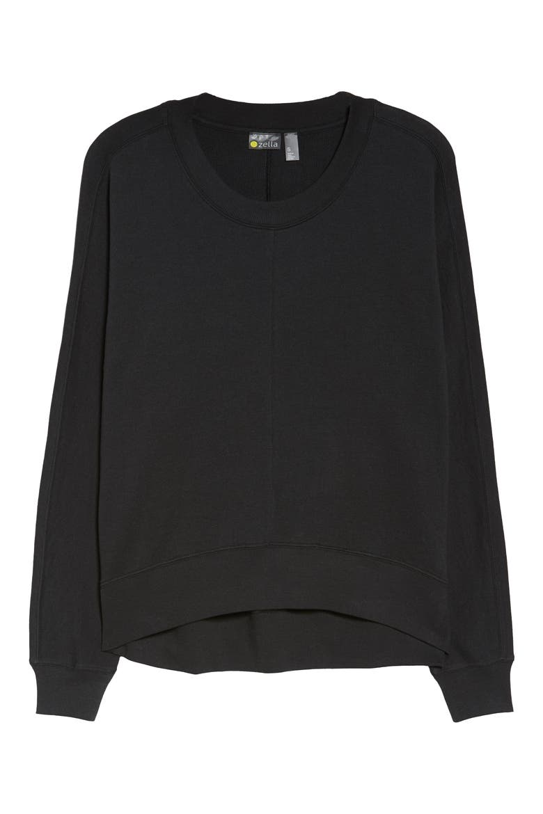 Carey Crew High/Low Sweatshirt, Alternate, color, BLACK