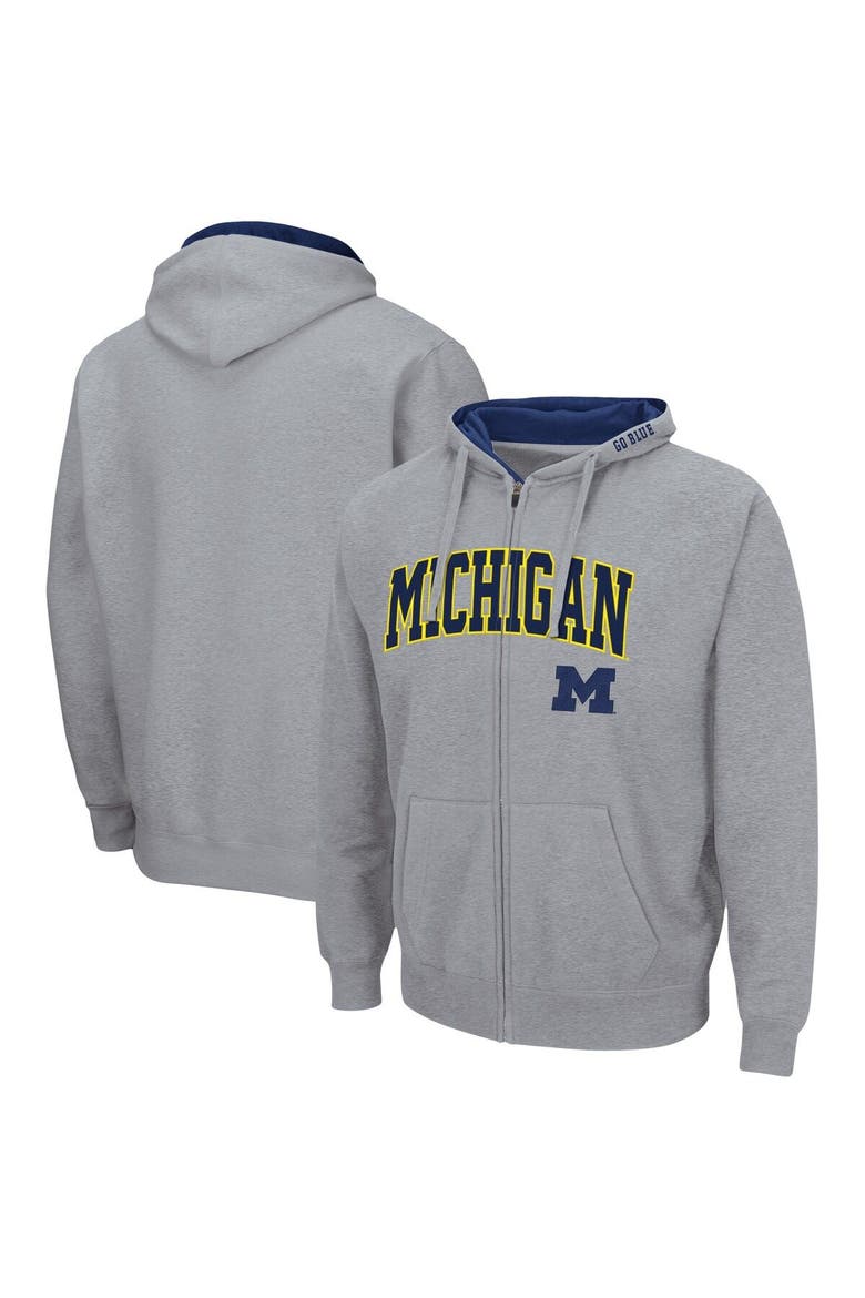 Men's Colosseum Heathered Gray Michigan Wolverines Arch & Logo 3.0 Full-Zip Hoodie, Main, color, Heather Gray