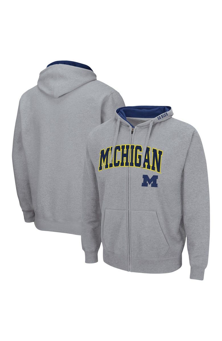 COLOSSEUM Men's Colosseum Heathered Gray Michigan Wolverines Arch & Logo 3.0 Full-Zip Hoodie, Main, color, Heather Gray