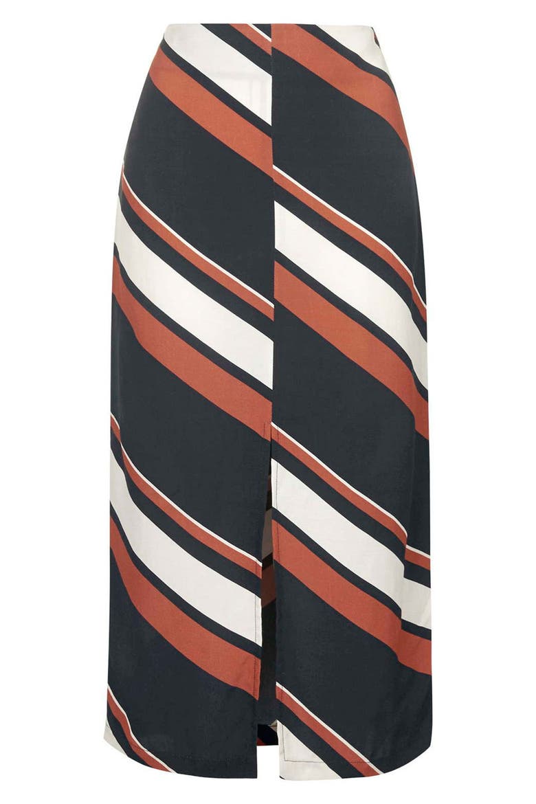 Split Stripe Midi Skirt, Alternate, color, RUST MULTI
