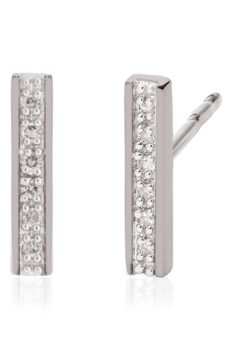 Monica Vinader Signature Skinny Diamond Bar Earrings, Main, color, Silver