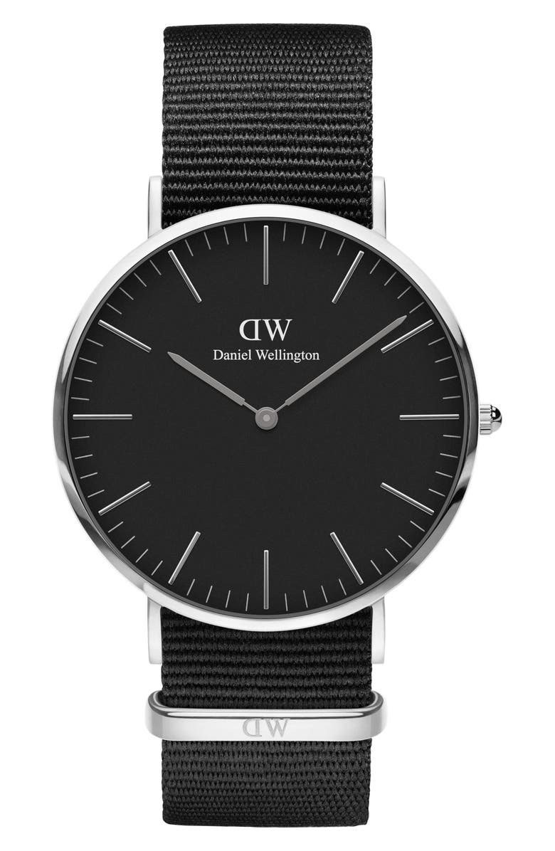Daniel Wellington Classic Cornwall NATO Strap Watch, 40mm, Main, color, Silver/ Black