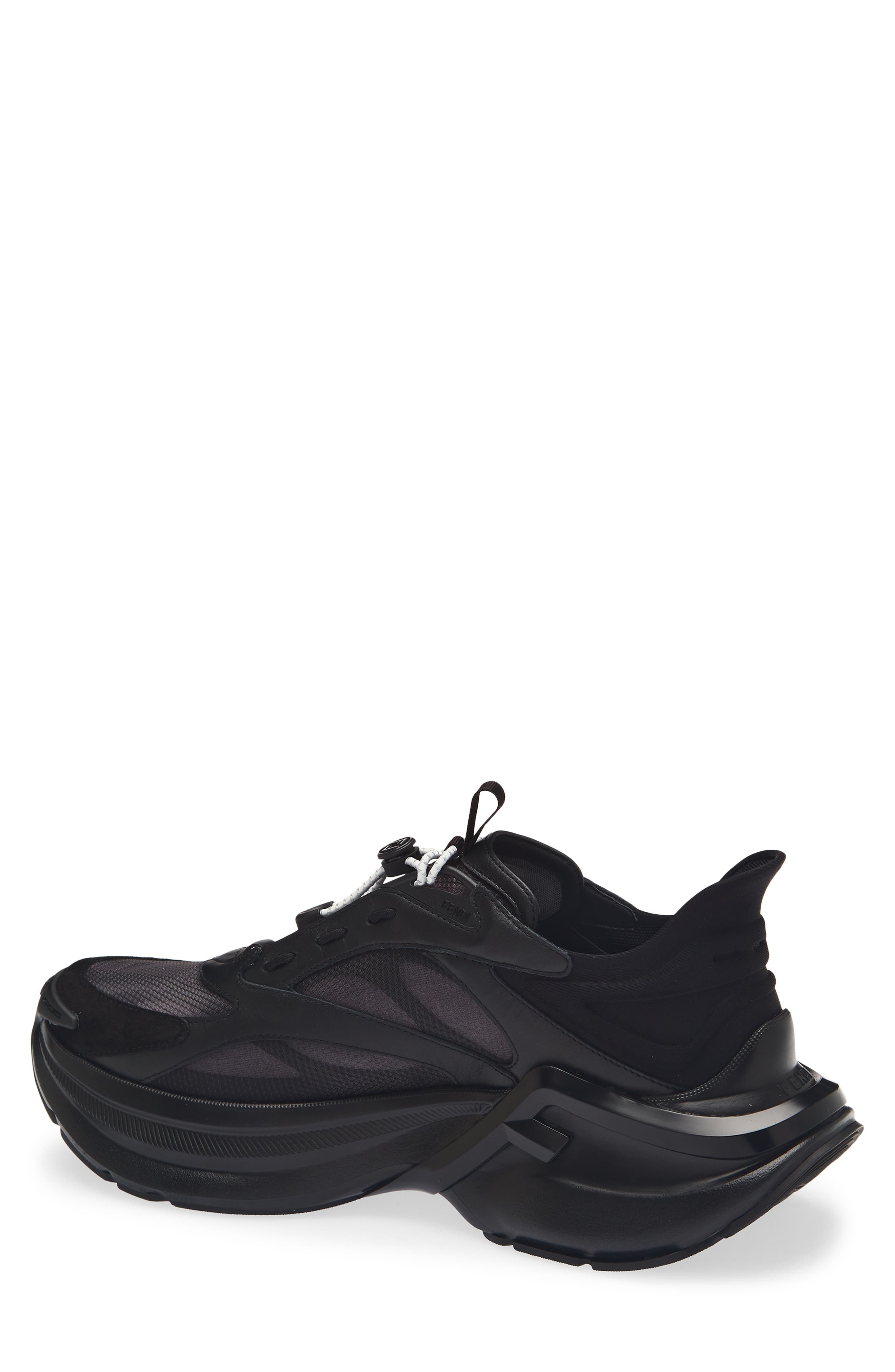 Fendi F-Light Mixed Media Sneaker, Alternate, color, Nero Nero Nero