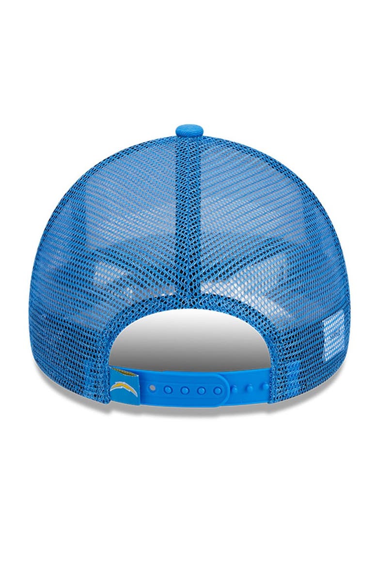 Men's New Era White/Powder Blue Los Angeles Chargers Stacked A-Frame Trucker 9FORTY Adjustable Hat, Alternate, color, White
