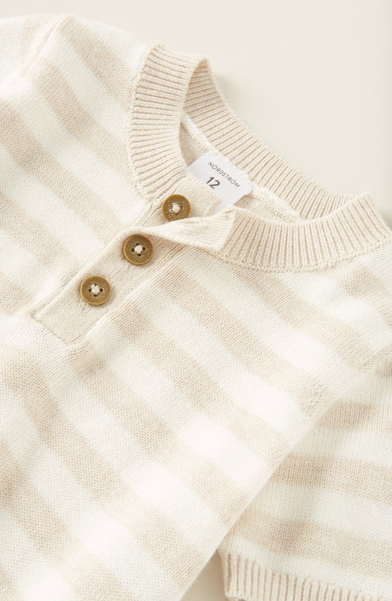 Nordstrom Stripe Short Sleeve Knit Henley & Shorts Set, Alternate, color, Beige Oatmeal Heather Stripe