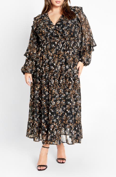 Arielle Ruffle Long Sleeve Maxi Dress (Plus)