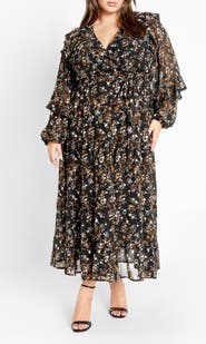 City Chic Arielle Ruffle Long Sleeve Maxi Dress