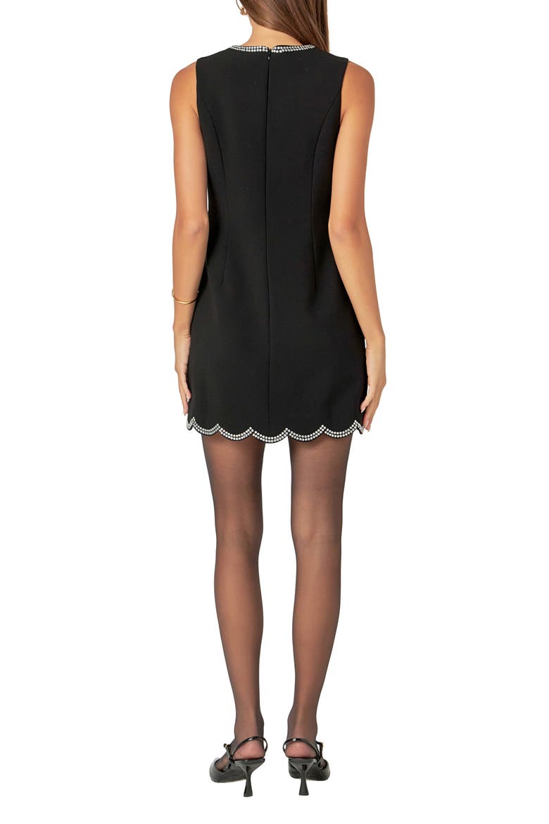 Rhinestone Scallop Sleeveless Minidress, Alternate, color, BLACK