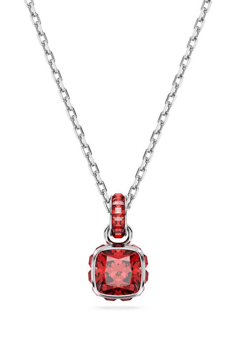 Square Cut Birthstone Crystal Pendant Necklace