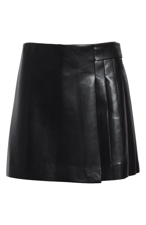 Alice And Olivia Toni Vegan Leather Asymmetric Pleated Min Skirt In Black
