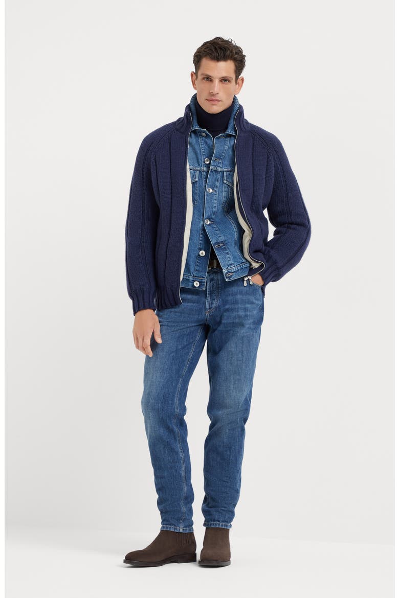 Knit jacket with padding, Alternate, color, Indigo