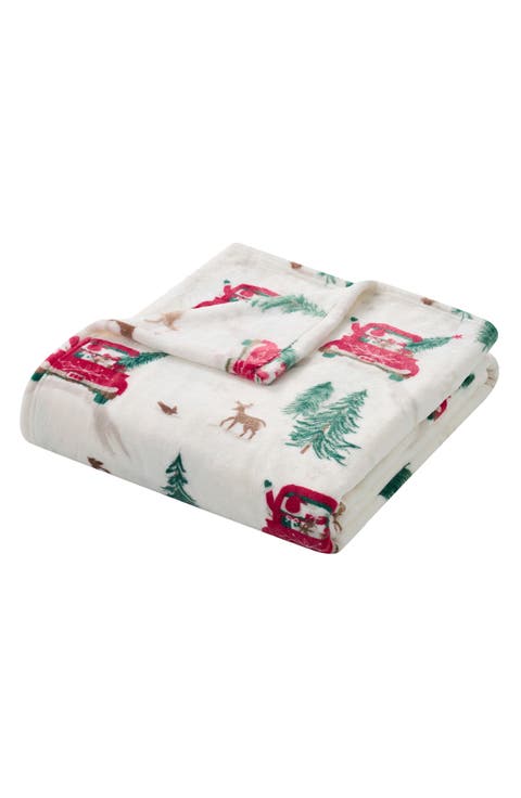 Red Candy Canes Plush Holiday Throw