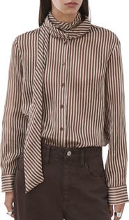 MANGO Stripe Tie Neck Top