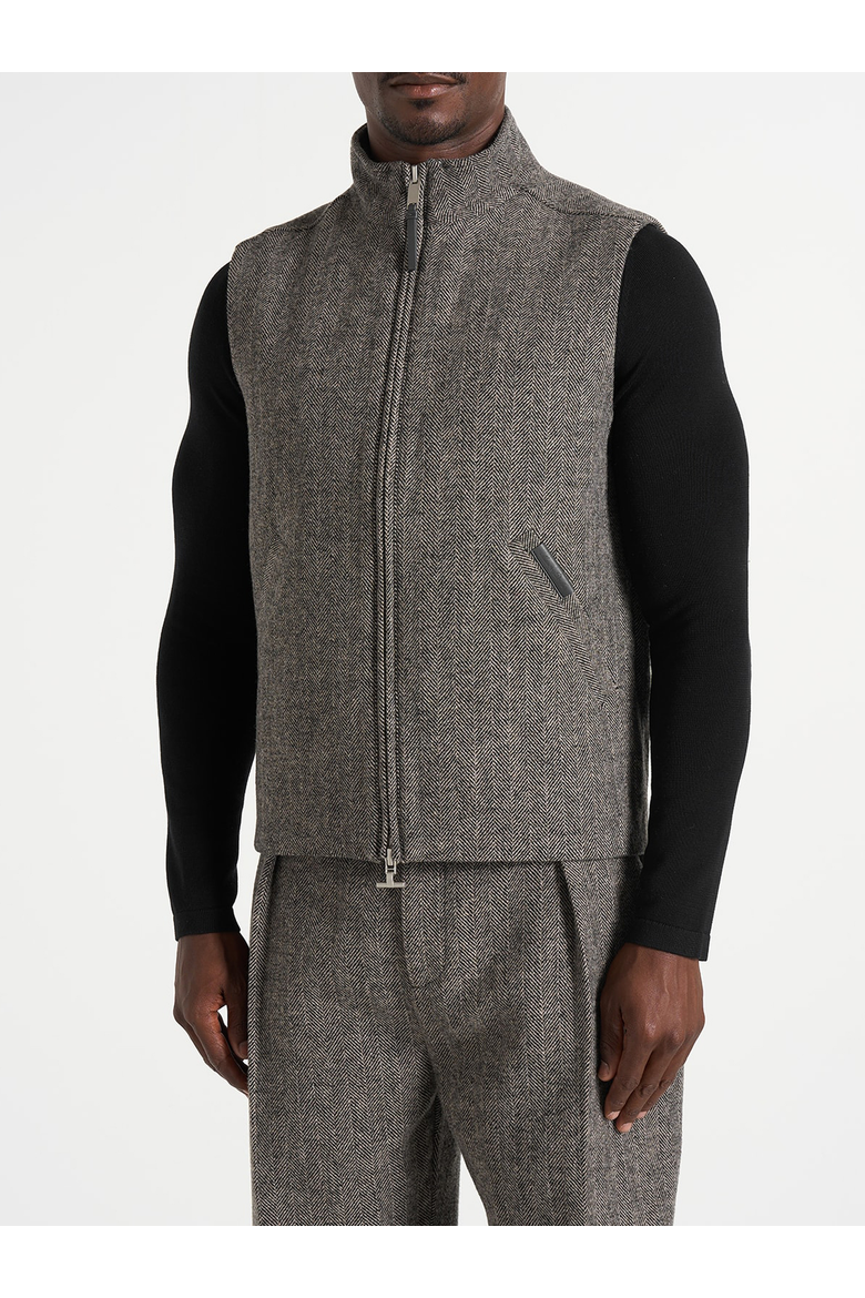 Levi Herringbone Wool Zip Gilet, Main, color, Grey