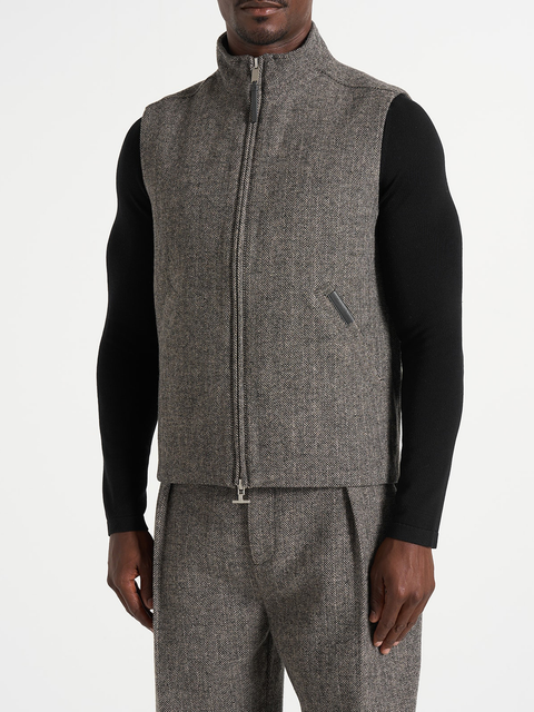 Levi Herringbone Wool Zip Gilet