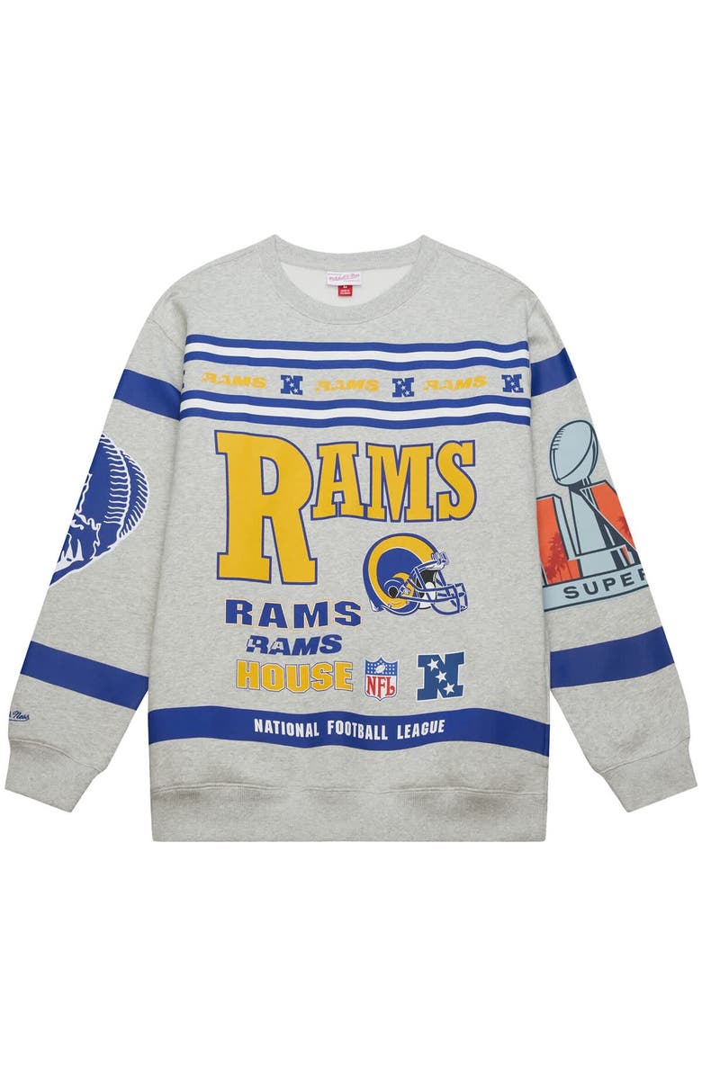 Mitchell & Ness Men's Mitchell & Ness Heather Gray Los Angeles Rams All Over Print Vintage Fleece Crewneck Sweatshirt, Alternate, color, Heather Gray