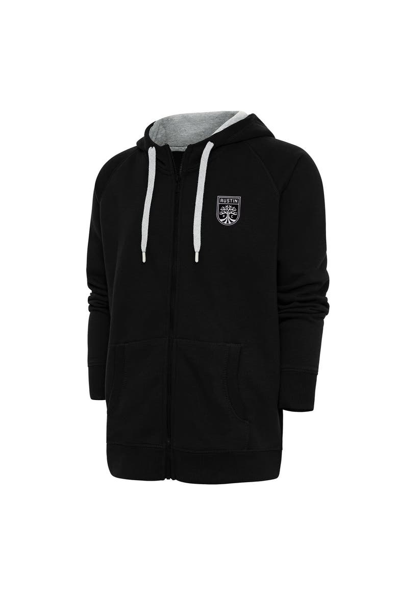 Men's Antigua Black Austin FC Brushed Metallic Logo Victory Full-Zip Hoodie, Alternate, color, Black