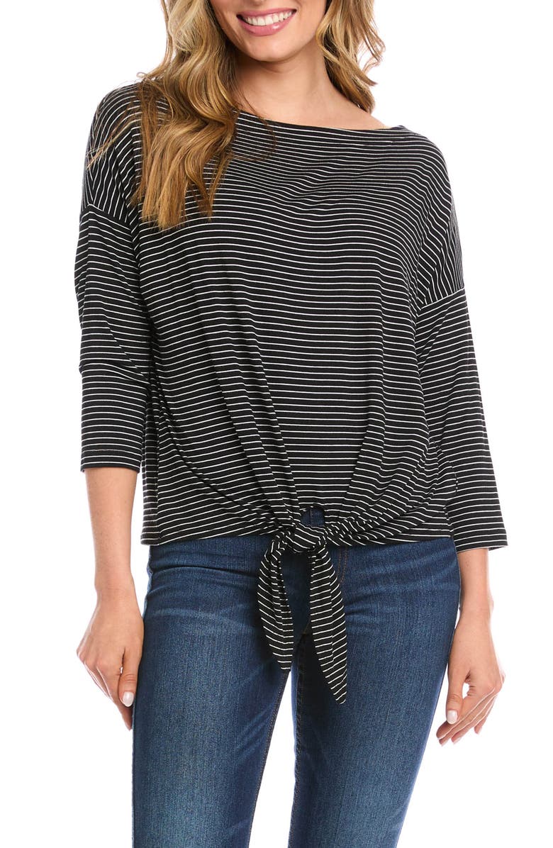 Karen Kane Stripe Boatneck Tie Front Top, Main, color, Black