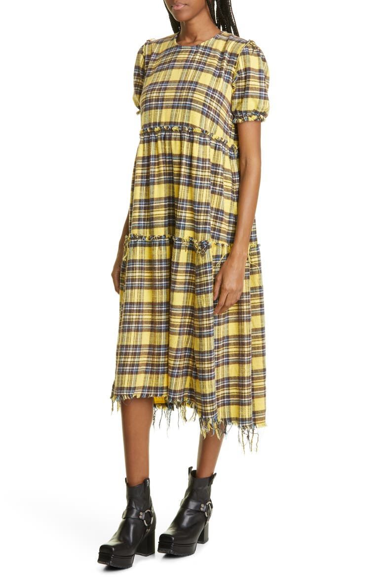 Plaid Distressed Cotton Flannel Maxi Dress, Alternate, color, YELLOW PLAID