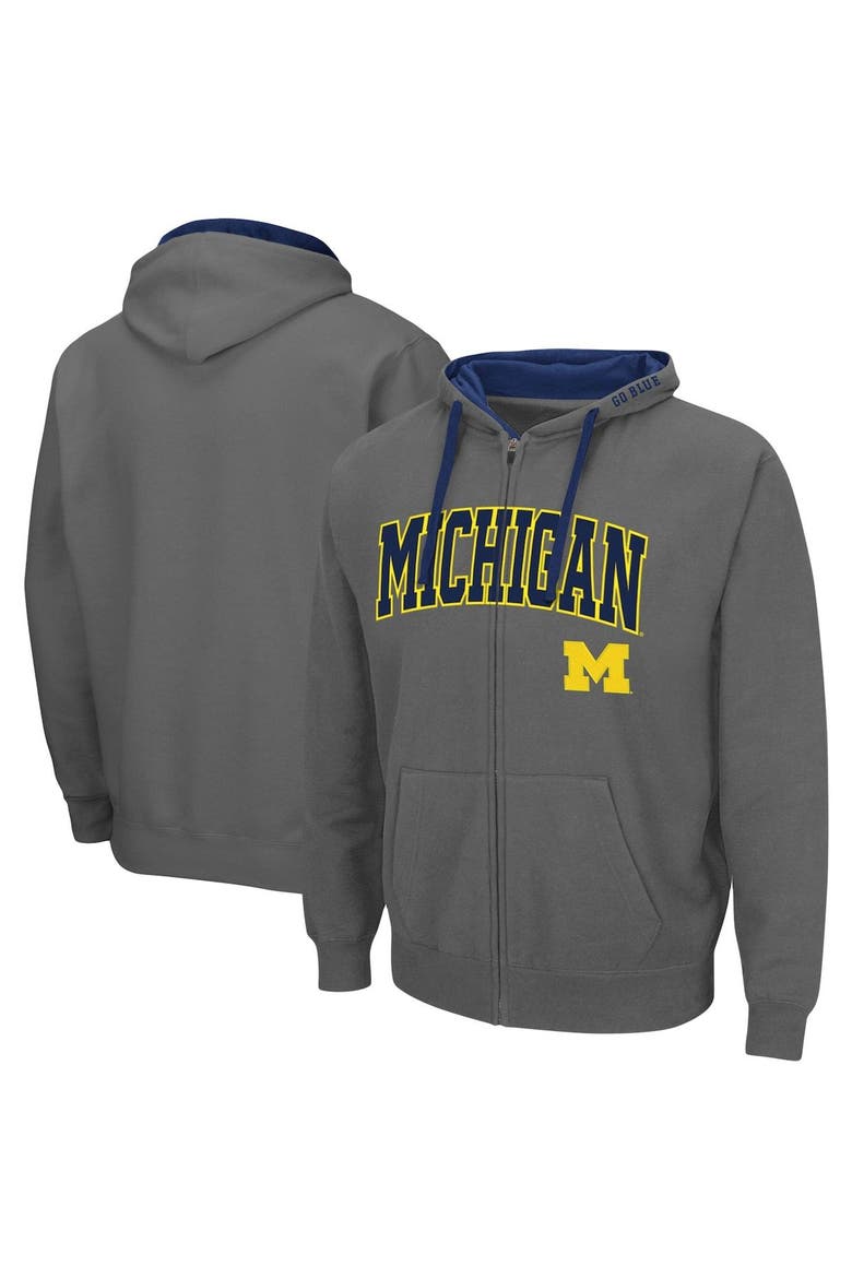 Men's Colosseum Charcoal Michigan Wolverines Big & Tall Full-Zip Hoodie, Alternate, color, Charcoal