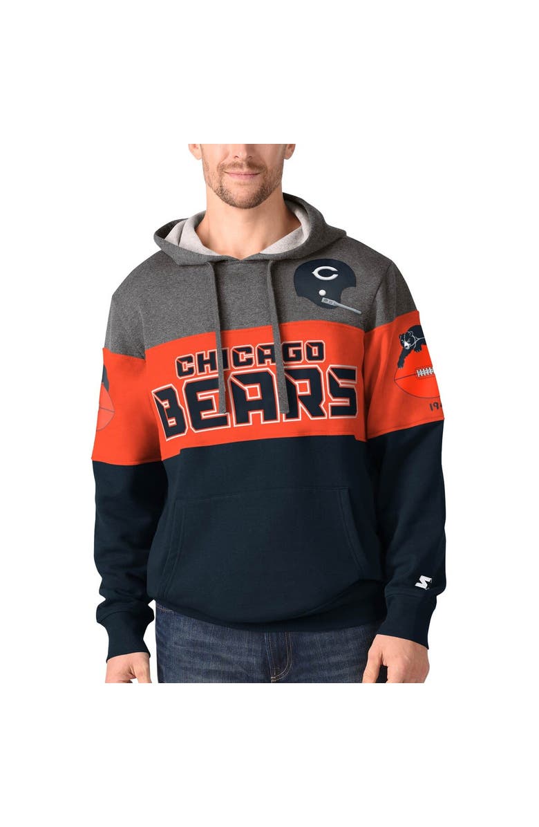 STARTER Men's Starter Heathered Charcoal/Orange Chicago Bears Extreme Fireballer Throwback Pullover Hoodie, Alternate, color, 