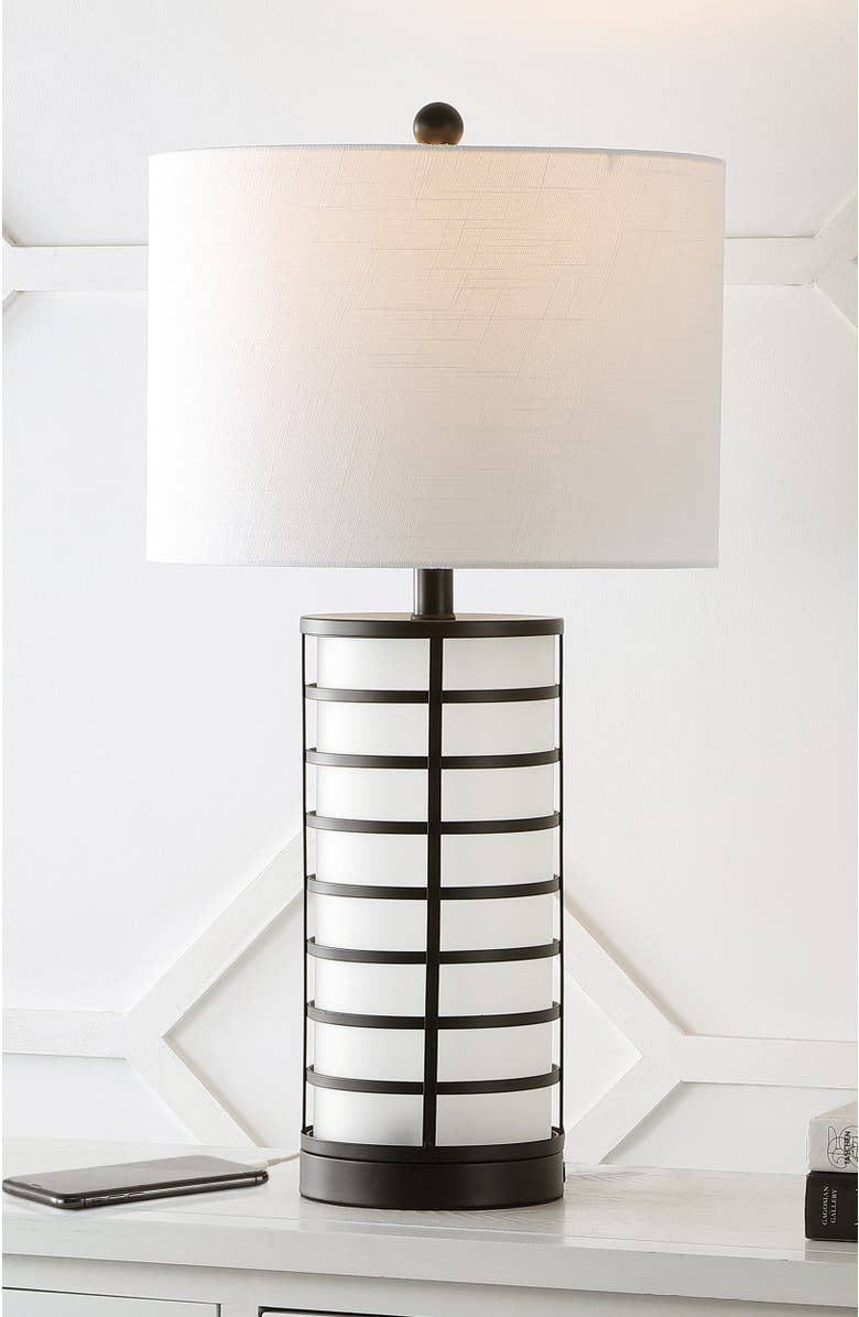 JONATHAN Y Jayce 27" Modern Industrial Iron Nightlight LED Table Lamp with USB Charging Port, Black, Alternate, color, Black/White