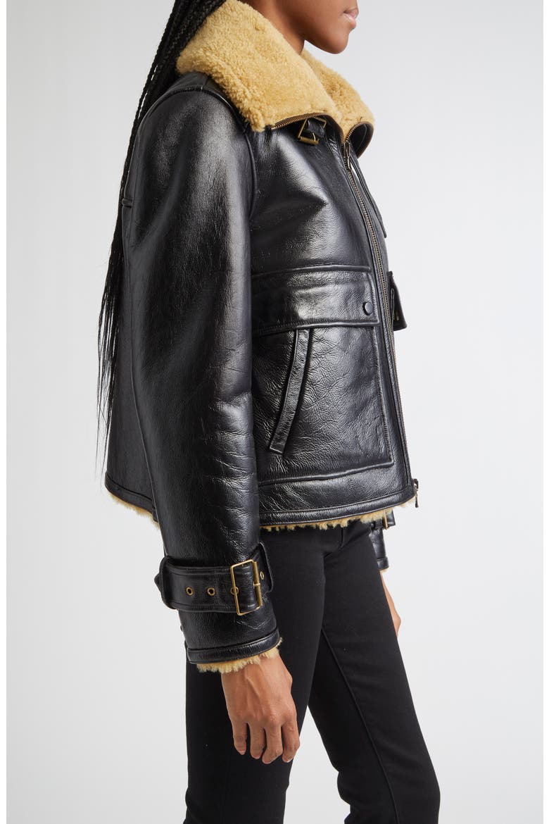 Danika Genuine Shearling Jacket, Alternate, color, SHINY BLACK