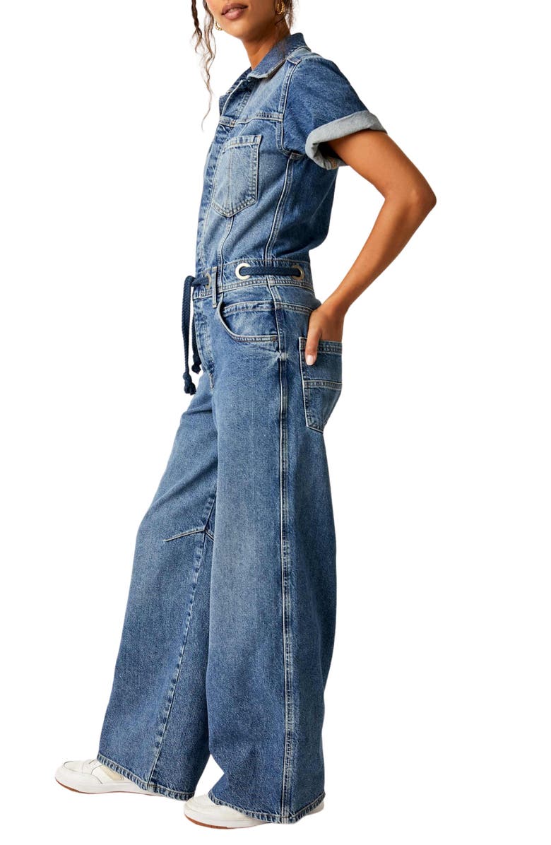 Free People Edison Wide Leg Denim Jumpsuit, Alternate, color, 
