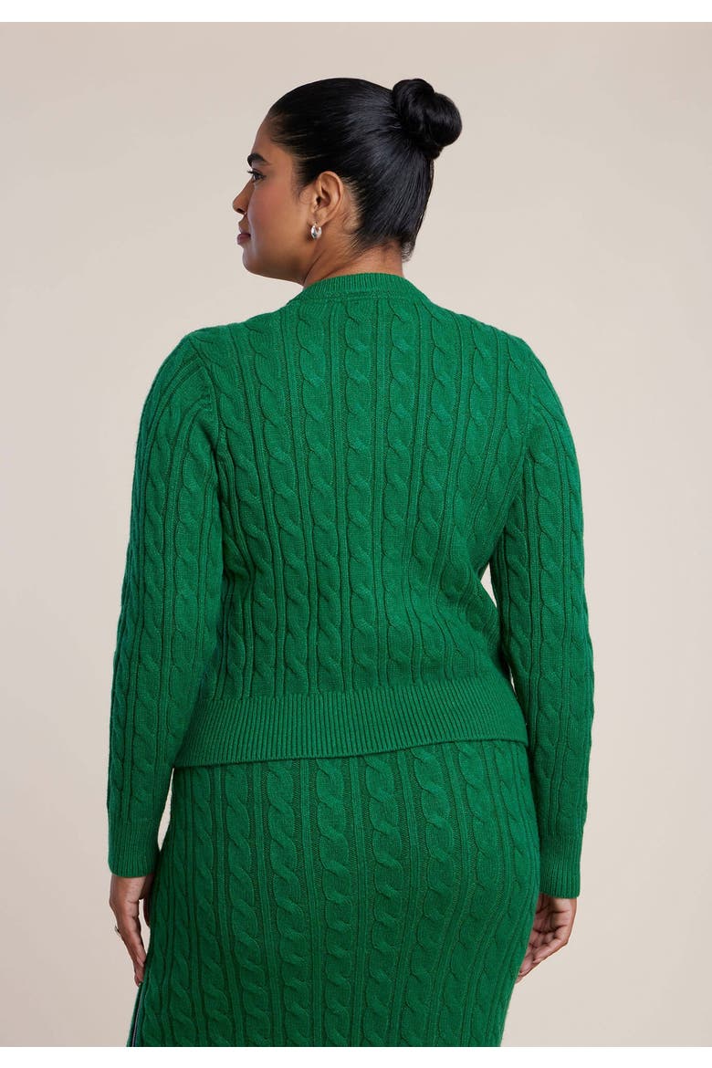 Contrast Zipper Cable Knit Cardigan, Alternate, color, VERDANT GREEN