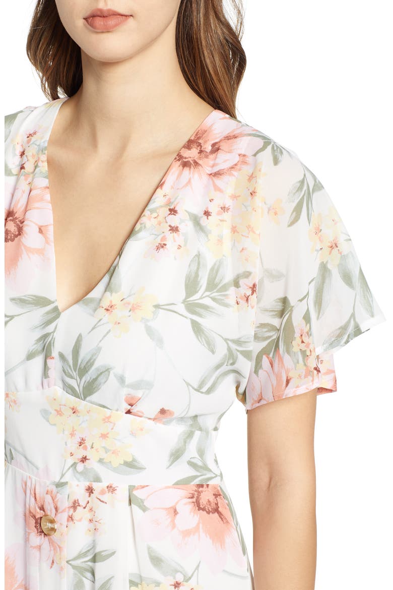 Floral Print Midi Dress, Alternate, color, IVORY EDITH FLORAL