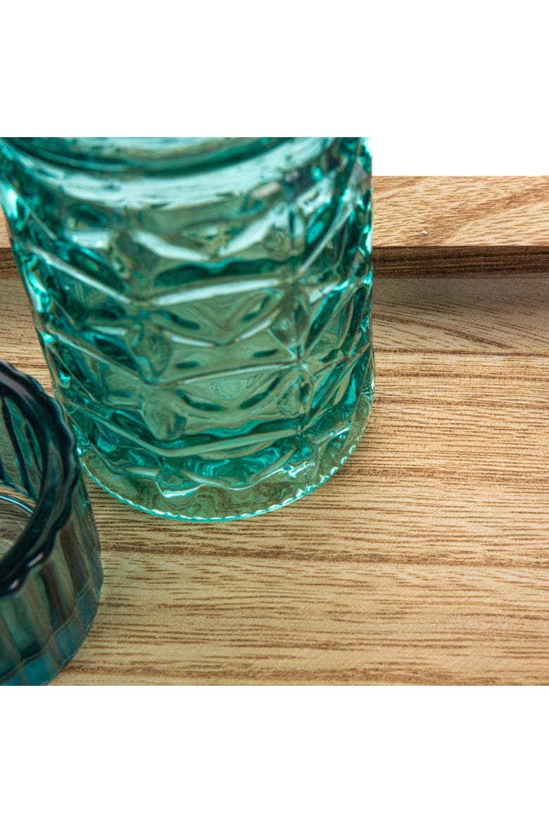 Wood Tray with 9 Blue & Green Glass Votive Holders, Set of 10, Alternate, color, Blue
