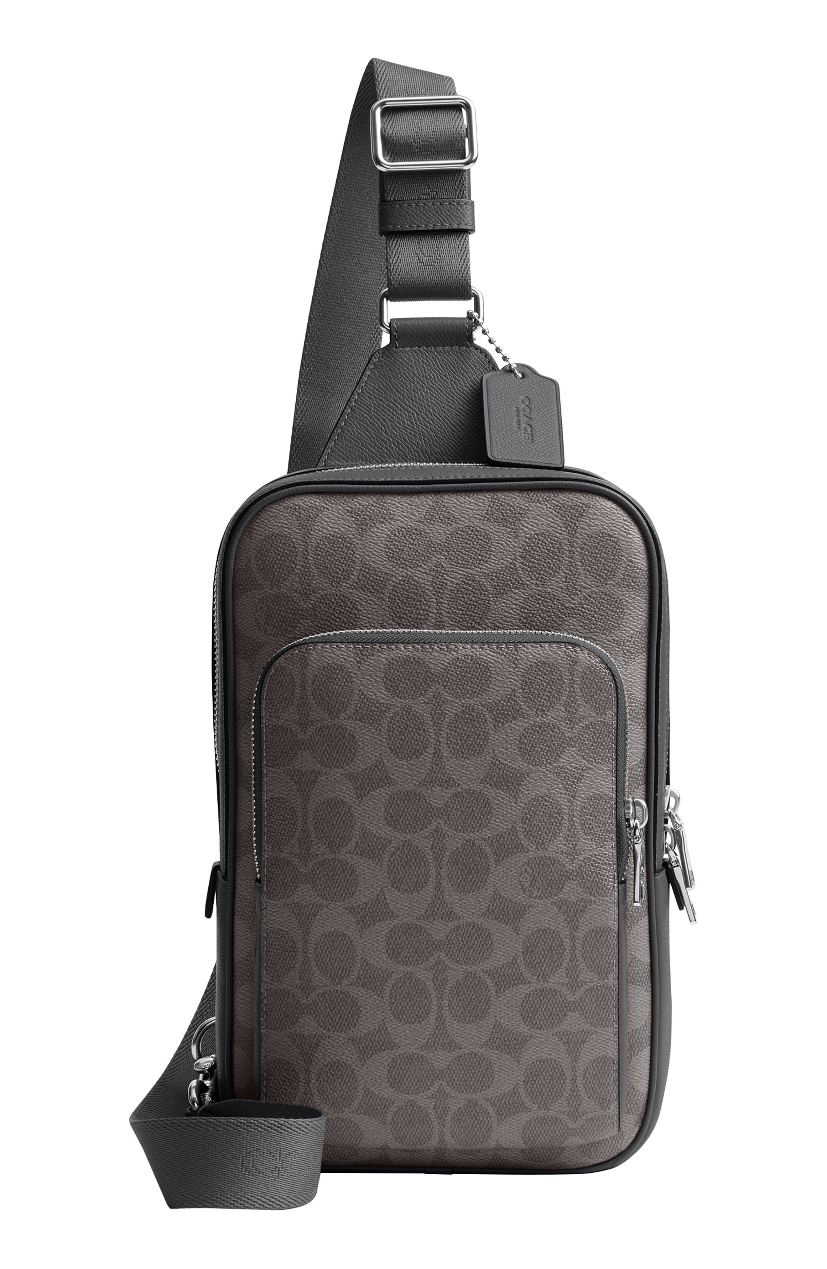 COACH Felix Signature Coated Canvas & Leather Sling Bag, Main, color, Grey Signature