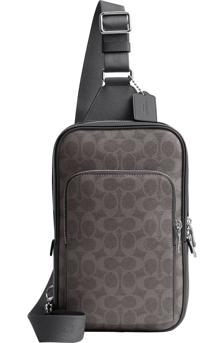 COACH Felix Signature Coated Canvas & Leather Sling Bag, Main, color, Grey Signature