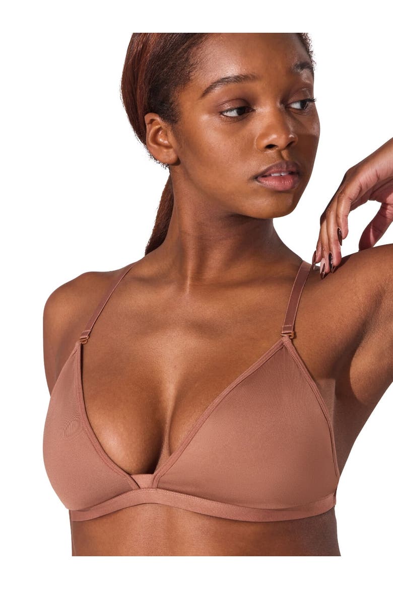 Deep Neck Clear Back Bra, Alternate, color, dark brown