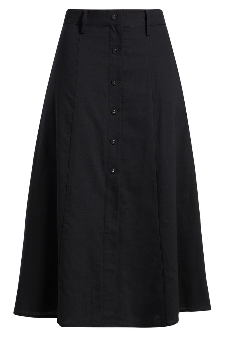 Cynthia Button-Through Midi Skirt, Alternate, color, BLACK