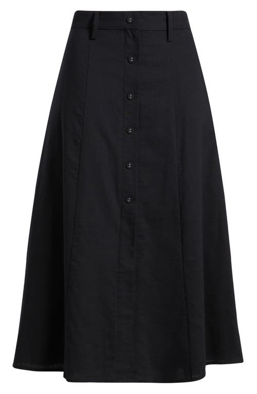 Wayf Cynthia Button-through Midi Skirt In Black