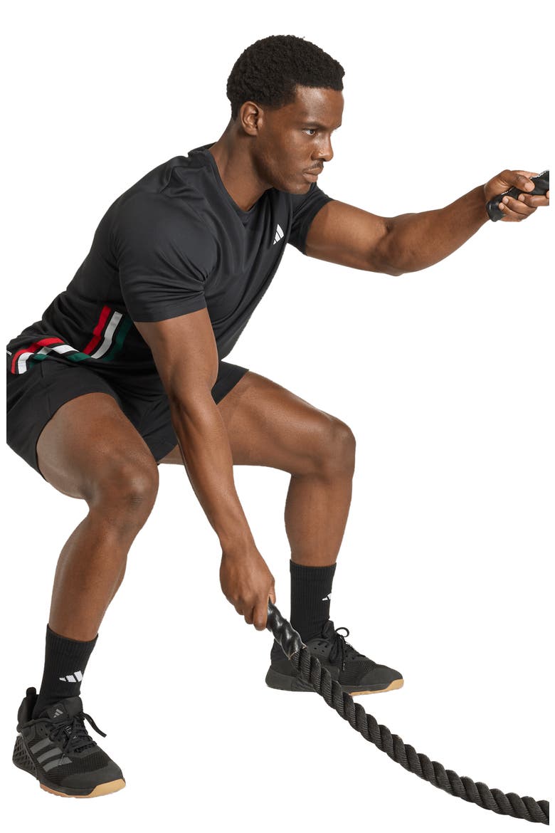 Workout Essential Base 3-Stripes T-Shirt, Alternate, color, BLACK/DARK GREEN/WHITE/SCARLET