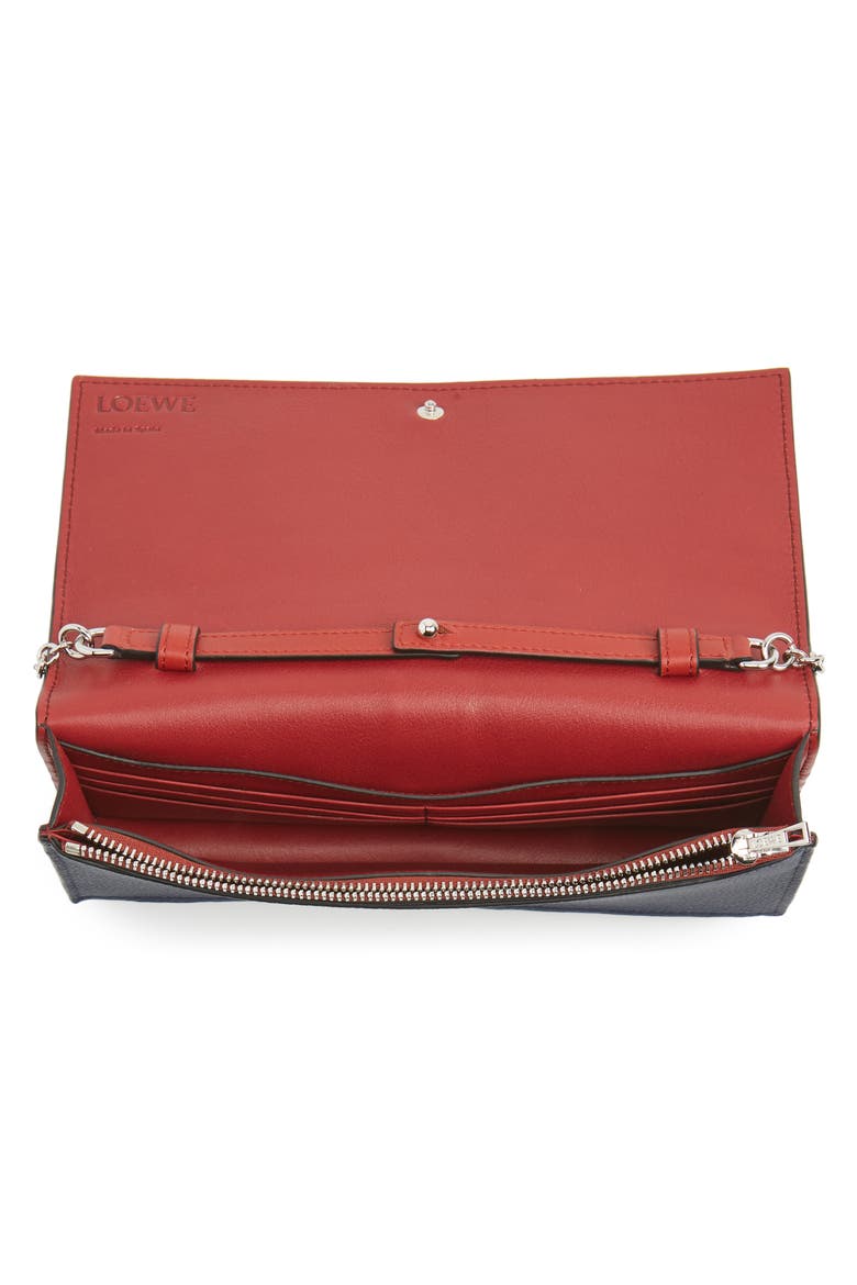 Leather Wallet on a Chain, Alternate, color, MARINE/ BRICK RED