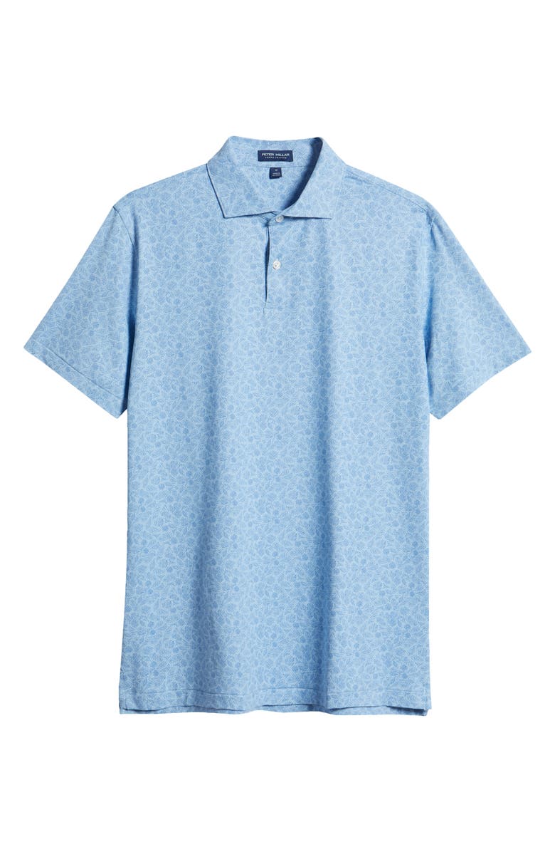 Peter Millar Crown Crafted Botanical Print Performance Jersey Polo, Alternate, color, Blue Frost