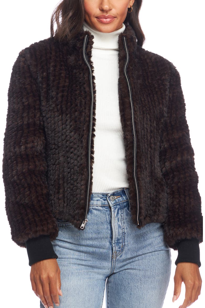 11th Avenue Faux Fur Bomber Jacket, Main, color, WHISKEY