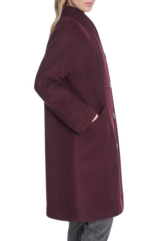 Cole Haan Asymmetric Wool Blend Coat In Burgundy